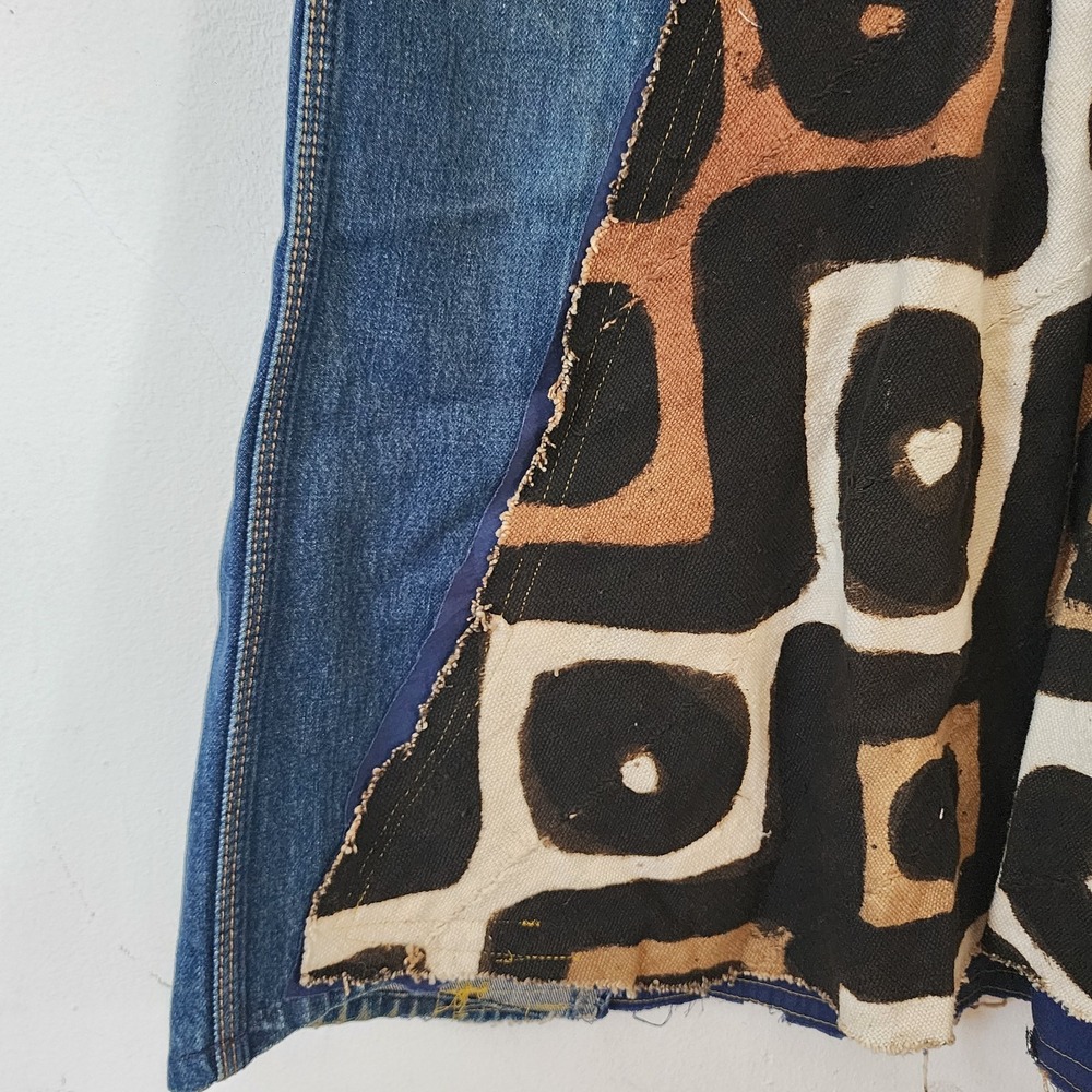 Vintage Y2k Denim Maxi Skirt Patterned Geometric Boho Print Art To Wear 14 View 6